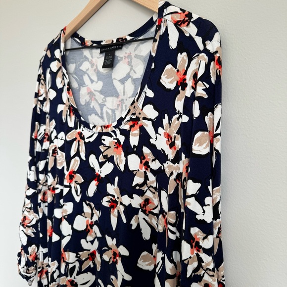 Grace Elements XL Floral Asymmetrical Hem Tunic Top Stretchy Artsy Print Casual - Picture 7 of 11